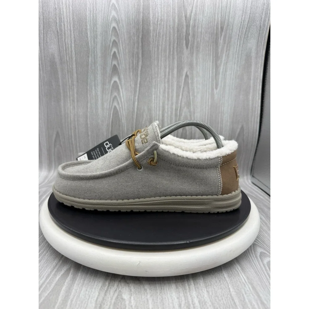 Hey Dude Wally Mens Size 8 Herringbone Grey Faux Sherpa Casual Slip On Shoes NEW